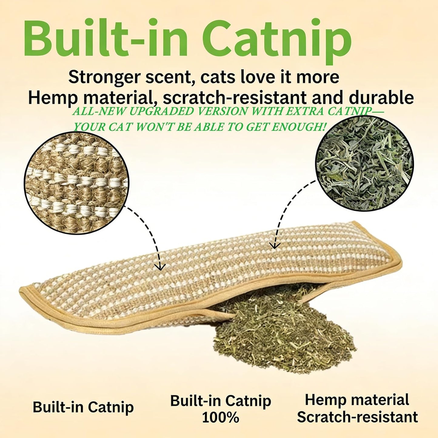 3Pcs Organic Catnip Pillows for Indoor Cats - 6000Mg A+ Catnip, Sisal Scratcher Mat, Durable Teething Toy for Aggressive Chewers,Boredom, Anxiety Relief (3Pcs Small)
