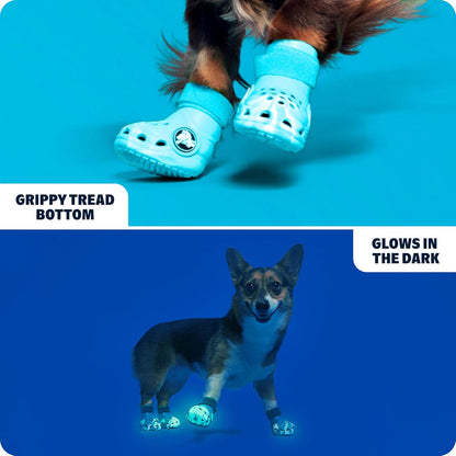 Aqua Crocs Dog Shoes – Set of 4 Glow-In-The-Dark Dog Booties with EVA Foam, Adjustable Strap & Non-Slip Sole – Comfortable Paw Protection for Small Breeds (15–25 Lbs)