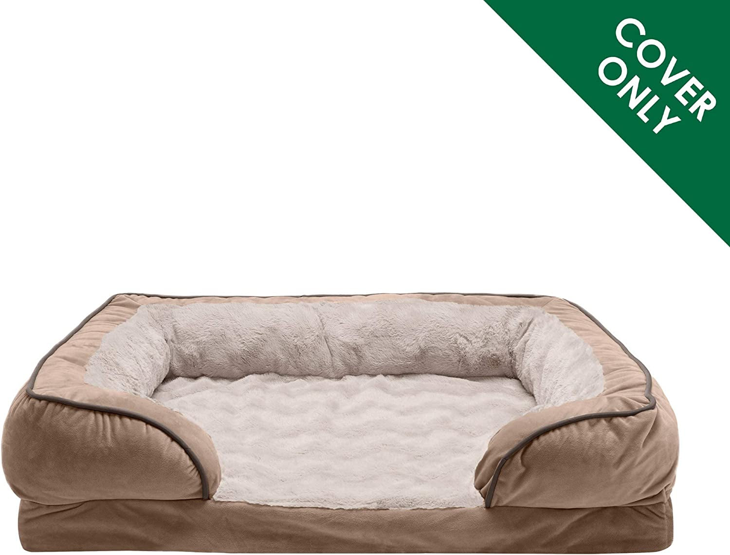 Replacement Pet Bed Cover - Plush Velvet Waves Perfect Comfort Sofa Washable Dog Bed Cover, Brownstone, Large
