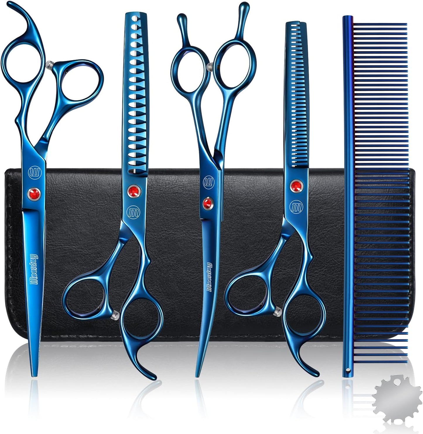 Professional Dog Grooming Scissors Set, 7 Inch/8 Inch Pet Grooming Scissors Chunkers Shears for Dog, Curved Dog Grooming Scissors, Thinning Shears for Dog with Grooming Comb | Pet Grooming Chunkers Shears for Dog, Curved Dog Grooming Scissors, Thinning Shears for Dog with Grooming Comb, Gold