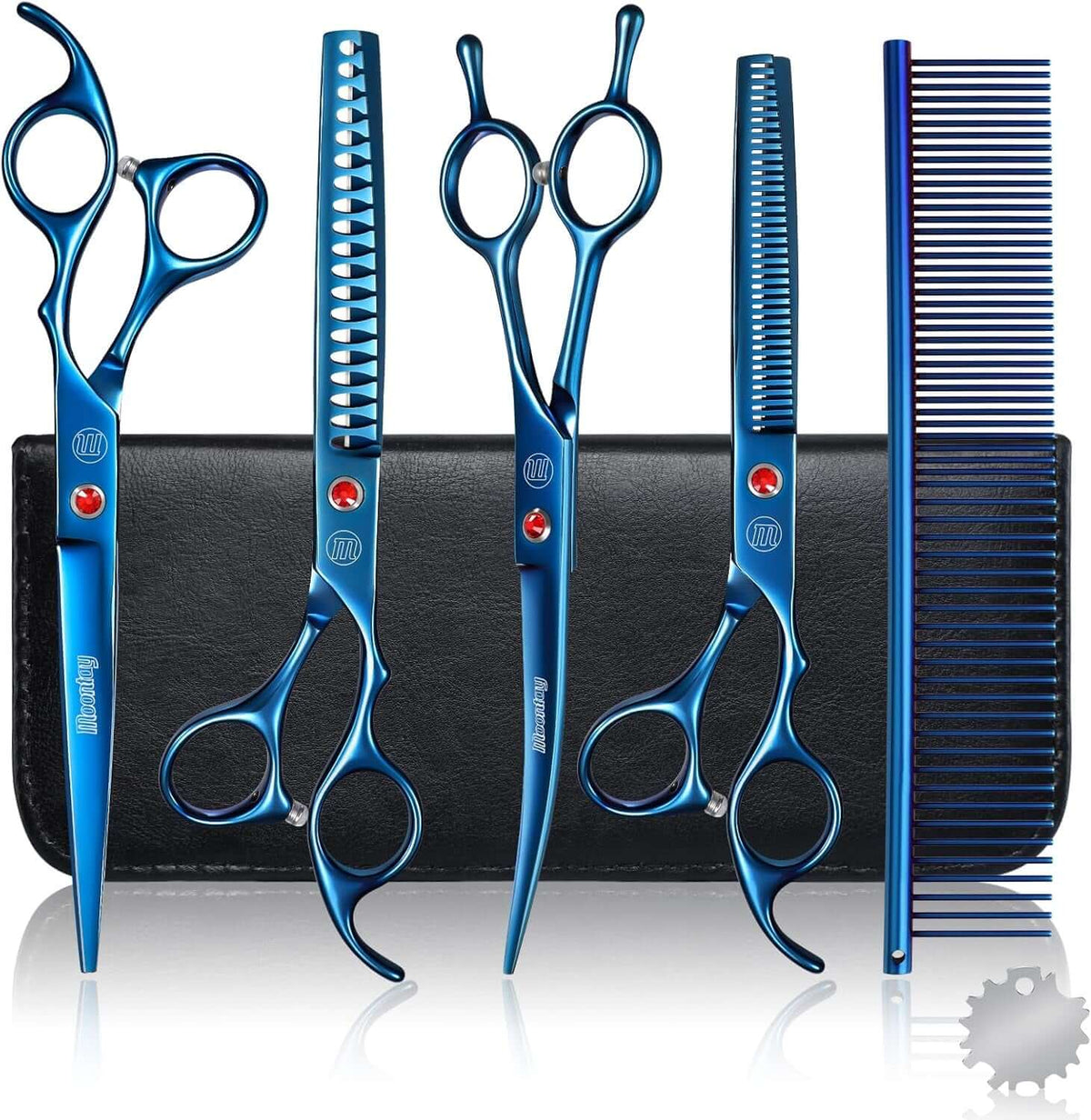 Professional Dog Grooming Scissors Set, 7 Inch/8 Inch Pet Grooming Scissors Chunkers Shears for Dog, Curved Dog Grooming Scissors, Thinning Shears for Dog with Grooming Comb | Pet Grooming Chunkers Shears for Dog, Curved Dog Grooming Scissors, Thinning Shears for Dog with Grooming Comb, Gold