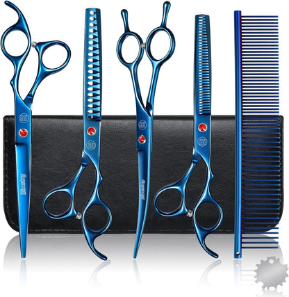 Professional Dog Grooming Scissors Set, 7 Inch/8 Inch Pet Grooming Scissors Chunkers Shears for Dog, Curved Dog Grooming Scissors, Thinning Shears for Dog with Grooming Comb | Pet Grooming Chunkers Shears for Dog, Curved Dog Grooming Scissors, Thinning Shears for Dog with Grooming Comb, Gold