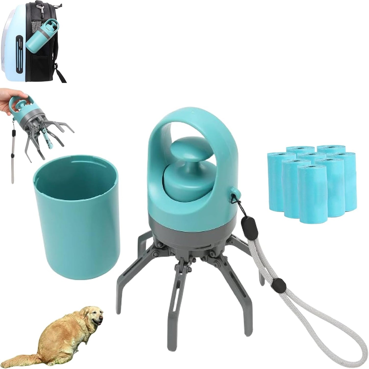 Portable Pet Pooper Scooper,Portable Pooper Scooper for Dogs,Portable Poop Scooper with Bags,Pooper Scoopers with Bag Attachment,With 15/60/120 PCS Bag Attachment. (15PCS, Bags)