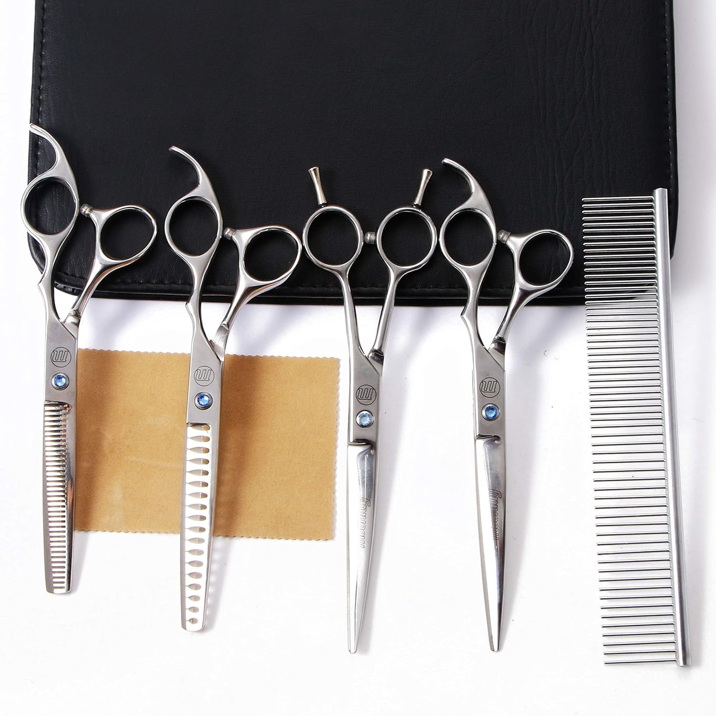 Professional Dog Grooming Scissors Set, 7 Inch/8 Inch Pet Grooming Scissors Chunkers Shears for Dog, Curved Dog Grooming Scissors, Thinning Shears for Dog with Grooming Comb | Pet Grooming Chunkers Shears for Dog, Curved Dog Grooming Scissors, Thinning Shears for Dog with Grooming Comb, Gold
