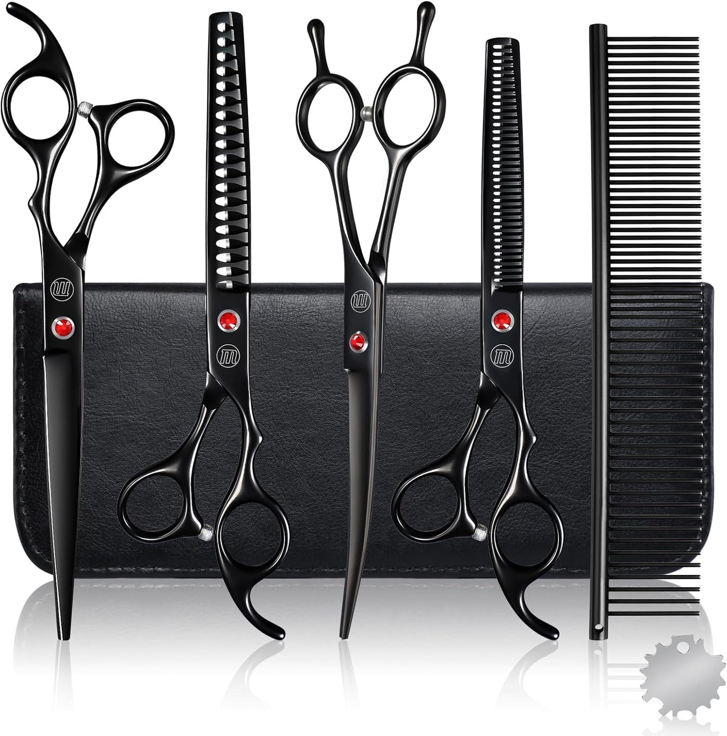 Professional Dog Grooming Scissors Set, 7 Inch/8 Inch Pet Grooming Scissors Chunkers Shears for Dog, Curved Dog Grooming Scissors, Thinning Shears for Dog with Grooming Comb | Pet Grooming Chunkers Shears for Dog, Curved Dog Grooming Scissors, Thinning Shears for Dog with Grooming Comb, Gold