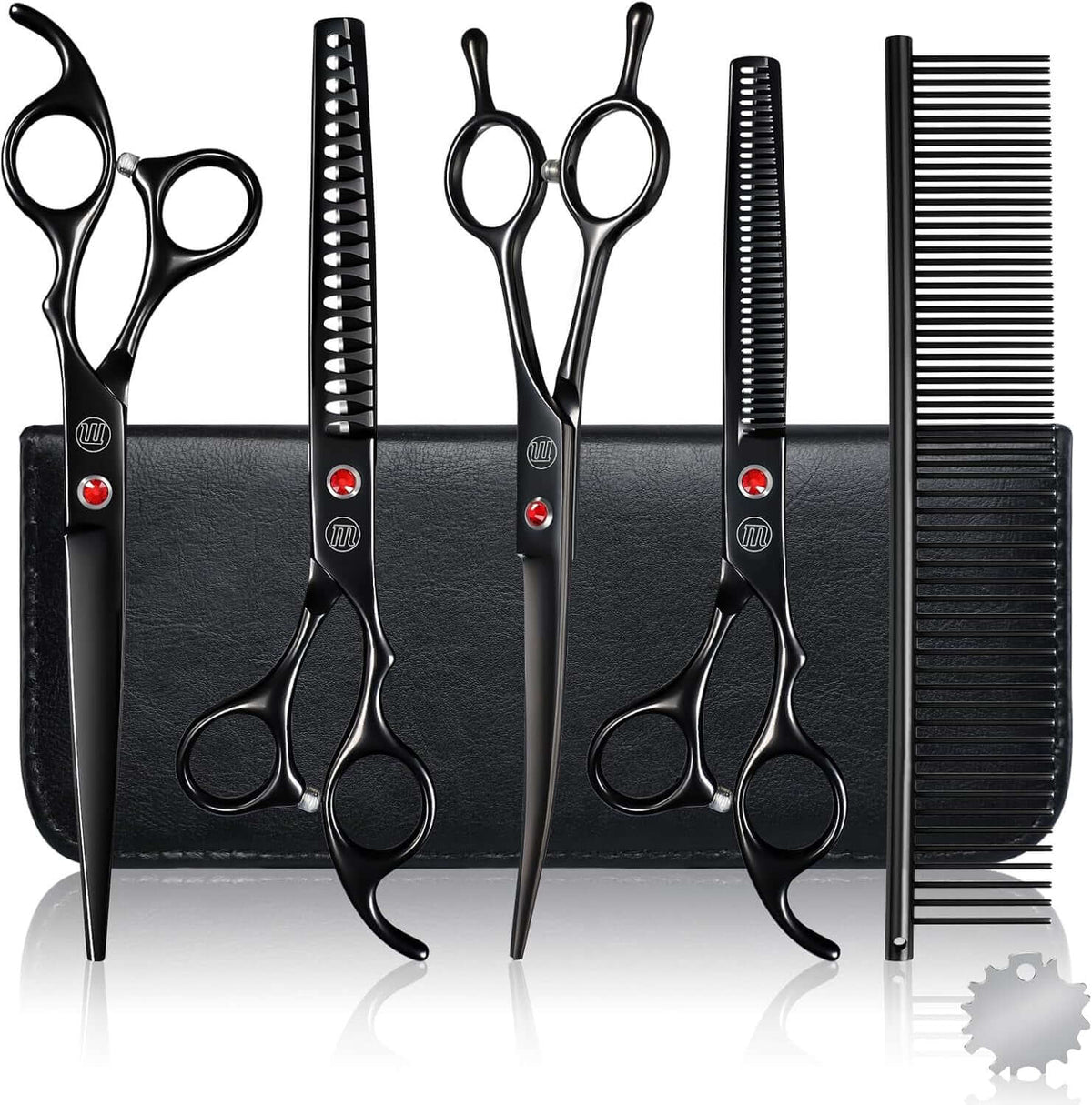 Professional Dog Grooming Scissors Set, 7 Inch/8 Inch Pet Grooming Scissors Chunkers Shears for Dog, Curved Dog Grooming Scissors, Thinning Shears for Dog with Grooming Comb | Pet Grooming Chunkers Shears for Dog, Curved Dog Grooming Scissors, Thinning Shears for Dog with Grooming Comb, Gold