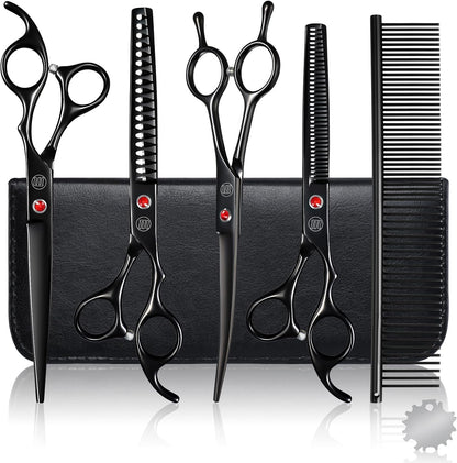 Professional Dog Grooming Scissors Set, 7 Inch/8 Inch Pet Grooming Scissors Chunkers Shears for Dog, Curved Dog Grooming Scissors, Thinning Shears for Dog with Grooming Comb | Pet Grooming Chunkers Shears for Dog, Curved Dog Grooming Scissors, Thinning Shears for Dog with Grooming Comb, Gold
