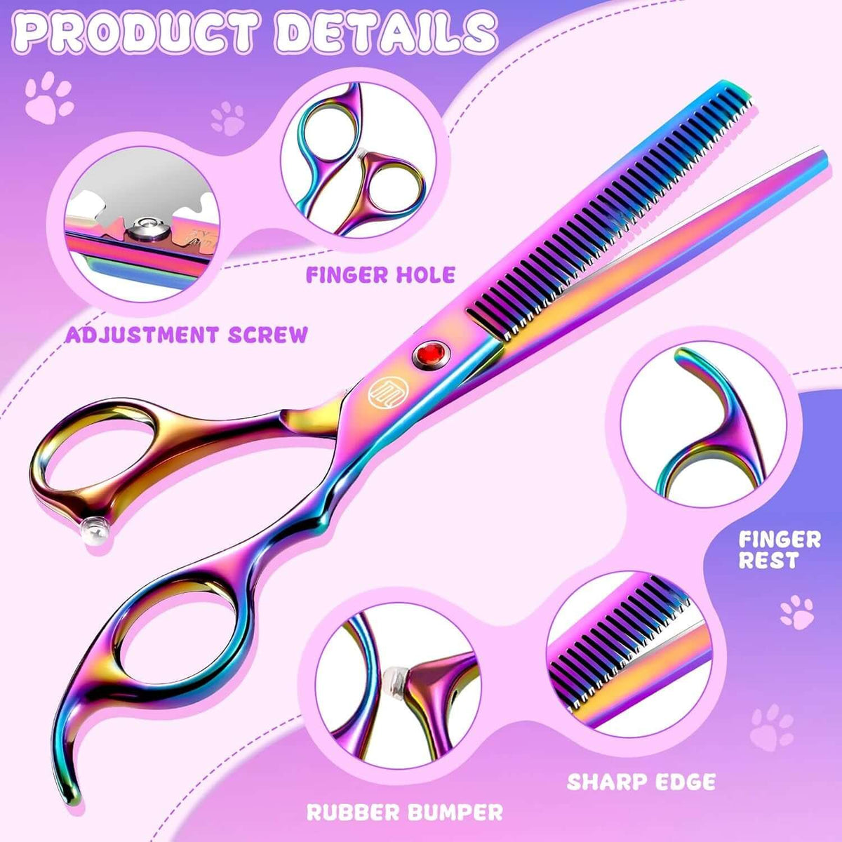 Professional Dog Grooming Scissors Set, 7 Inch/8 Inch Pet Grooming Scissors Chunkers Shears for Dog, Curved Dog Grooming Scissors, Thinning Shears for Dog with Grooming Comb | Pet Grooming Chunkers Shears for Dog, Curved Dog Grooming Scissors, Thinning Shears for Dog with Grooming Comb, Multi-Color