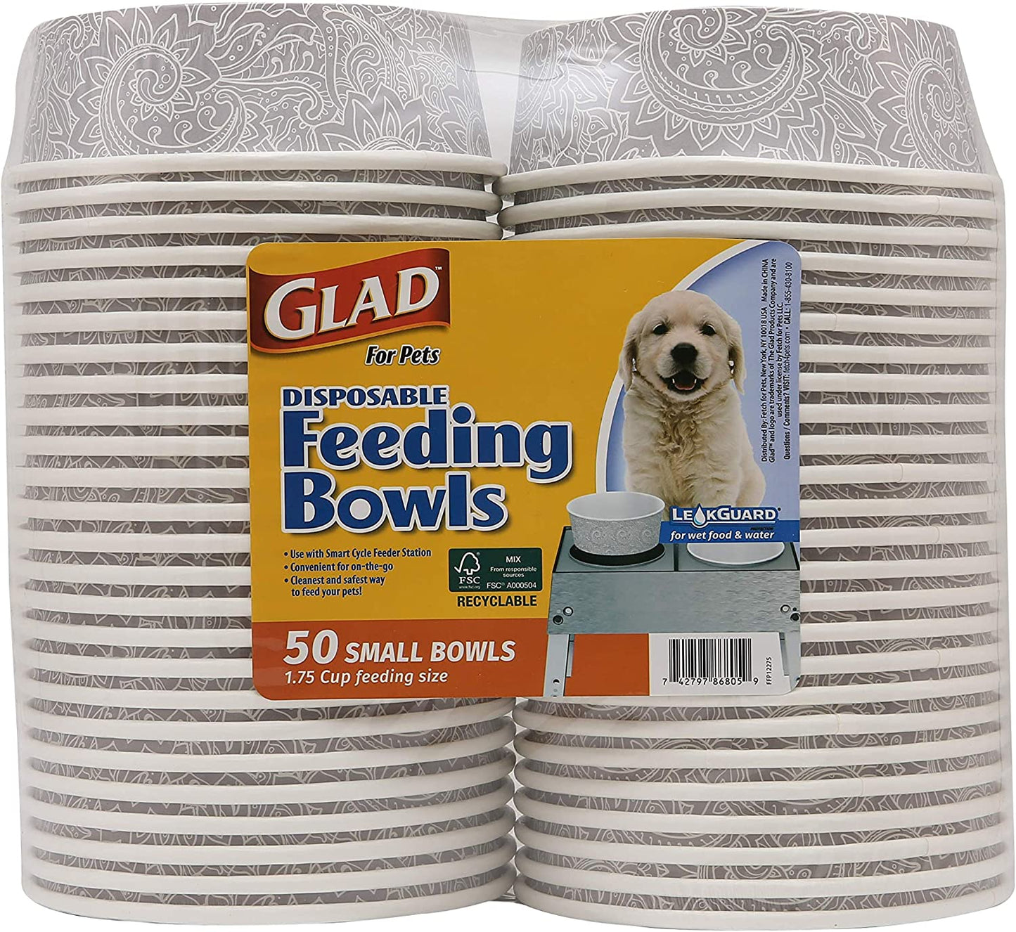Pets Disposable Small Dog Bowls, Teal Pattern, 1.75 Cup Feeding Size Leakproof and Dishwasher Safe (Pack of 4, 100 Count Total)