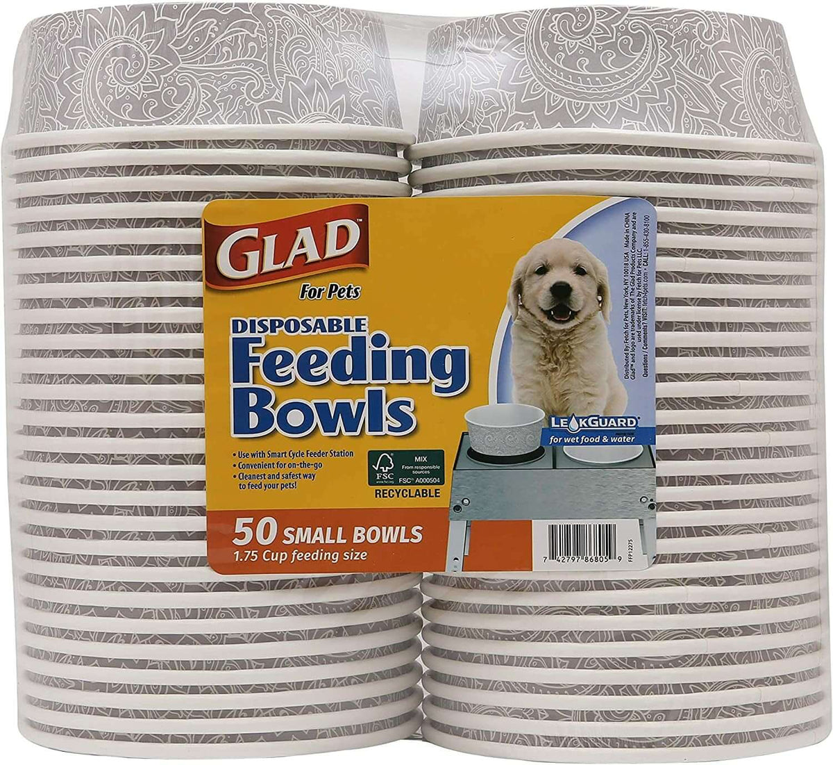 Pets Disposable Small Dog Bowls, Teal Pattern, 1.75 Cup Feeding Size Leakproof and Dishwasher Safe (Pack of 4, 100 Count Total)