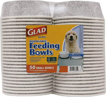 Pets Disposable Small Dog Bowls, Teal Pattern, 1.75 Cup Feeding Size Leakproof and Dishwasher Safe (Pack of 4, 100 Count Total)