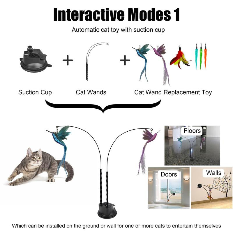 2 Wands with Base & 6 Feather Interactive Cat Toy Set