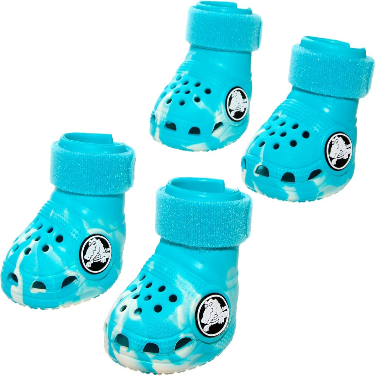 Aqua Crocs Dog Shoes – Set of 4 Glow-In-The-Dark Dog Booties with EVA Foam, Adjustable Strap & Non-Slip Sole – Comfortable Paw Protection for Small Breeds (15–25 Lbs)