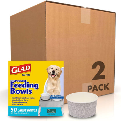Pets Disposable Small Dog Bowls, Teal Pattern, 1.75 Cup Feeding Size Leakproof and Dishwasher Safe (Pack of 4, 100 Count Total)