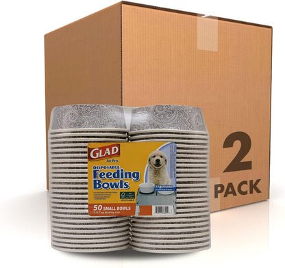Pets Disposable Small Dog Bowls, Teal Pattern, 1.75 Cup Feeding Size Leakproof and Dishwasher Safe (Pack of 4, 100 Count Total)