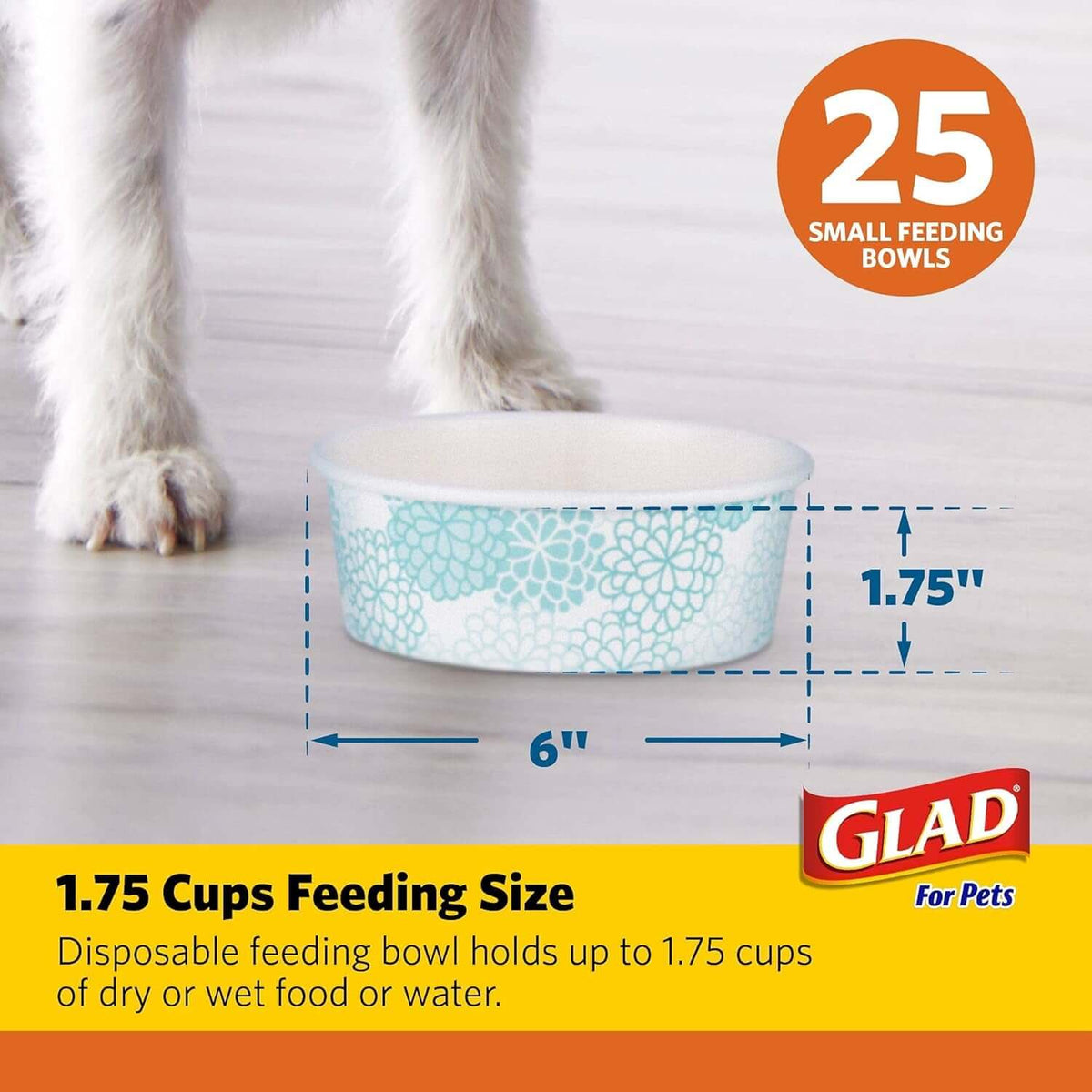 Pets Disposable Small Dog Bowls, Teal Pattern, 1.75 Cup Feeding Size Leakproof and Dishwasher Safe (Pack of 4, 100 Count Total)