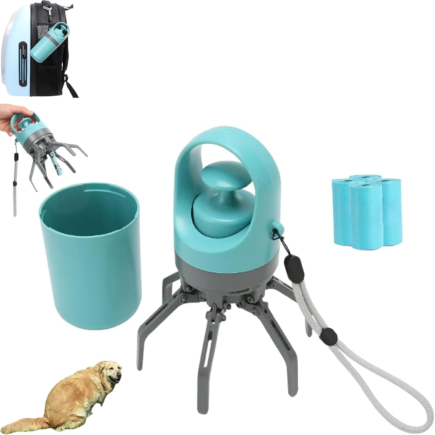 Portable Pet Pooper Scooper,Portable Pooper Scooper for Dogs,Portable Poop Scooper with Bags,Pooper Scoopers with Bag Attachment,With 15/60/120 PCS Bag Attachment. (15PCS, Bags)