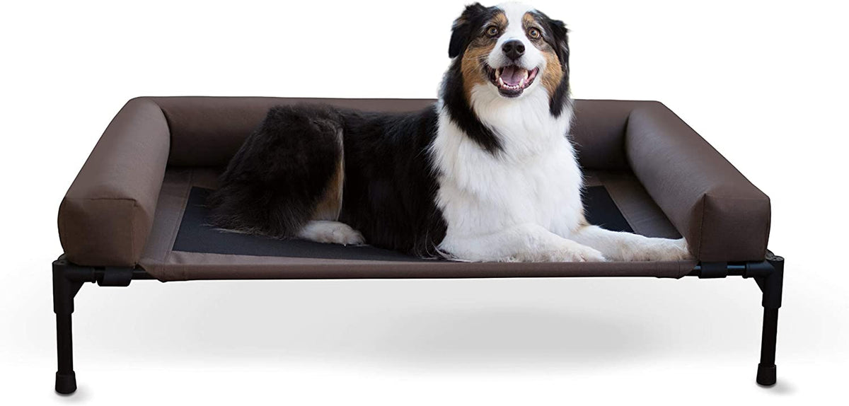 Original Bolster Pet Cot Outdoor Elevated Dog Bed with Removable Bolsters - Chocolate/Black Mesh