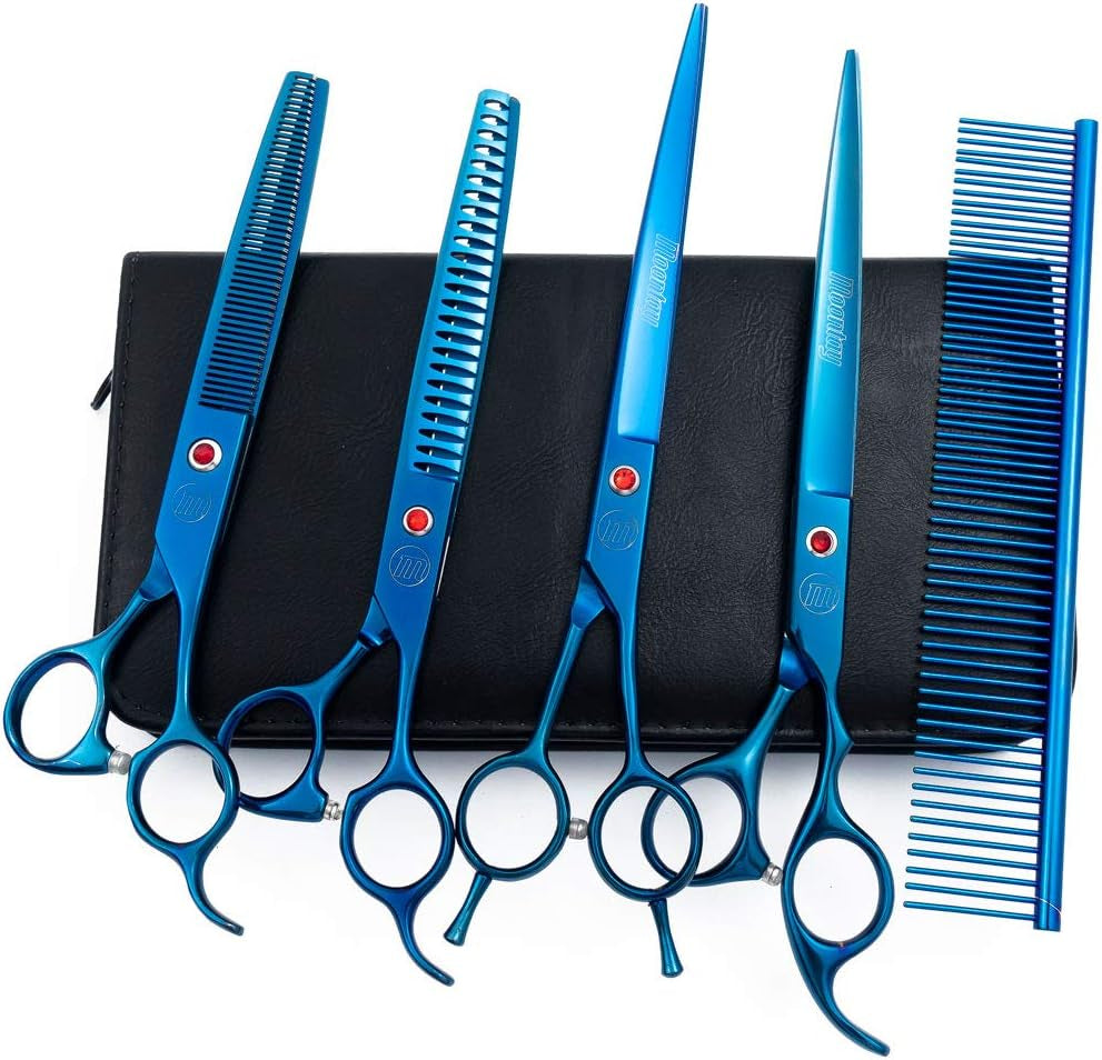 Professional Dog Grooming Scissors Set, 7 Inch/8 Inch Pet Grooming Scissors Chunkers Shears for Dog, Curved Dog Grooming Scissors, Thinning Shears for Dog with Grooming Comb | Pet Grooming Chunkers Shears for Dog, Curved Dog Grooming Scissors, Thinning Shears for Dog with Grooming Comb, Gold