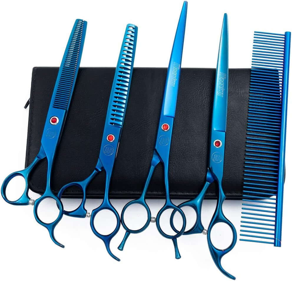 Professional Dog Grooming Scissors Set, 7 Inch/8 Inch Pet Grooming Scissors Chunkers Shears for Dog, Curved Dog Grooming Scissors, Thinning Shears for Dog with Grooming Comb | Pet Grooming Chunkers Shears for Dog, Curved Dog Grooming Scissors, Thinning Shears for Dog with Grooming Comb, Gold