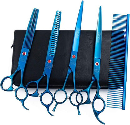 Professional Dog Grooming Scissors Set, 7 Inch/8 Inch Pet Grooming Scissors Chunkers Shears for Dog, Curved Dog Grooming Scissors, Thinning Shears for Dog with Grooming Comb | Pet Grooming Chunkers Shears for Dog, Curved Dog Grooming Scissors, Thinning Shears for Dog with Grooming Comb, Gold