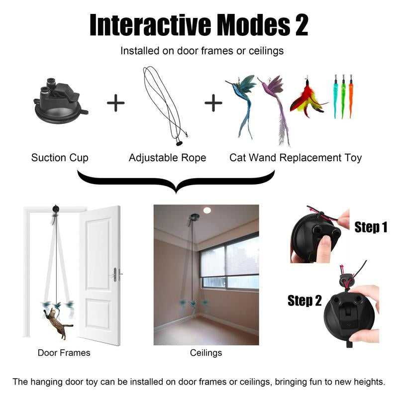 2 Wands with Base & 6 Feather Interactive Cat Toy Set