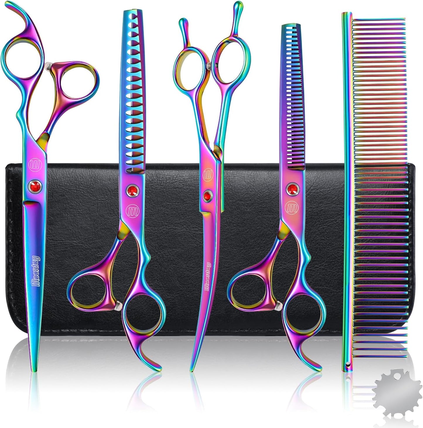 Professional Dog Grooming Scissors Set, 7 Inch/8 Inch Pet Grooming Scissors Chunkers Shears for Dog, Curved Dog Grooming Scissors, Thinning Shears for Dog with Grooming Comb | Pet Grooming Chunkers Shears for Dog, Curved Dog Grooming Scissors, Thinning Shears for Dog with Grooming Comb, Gold