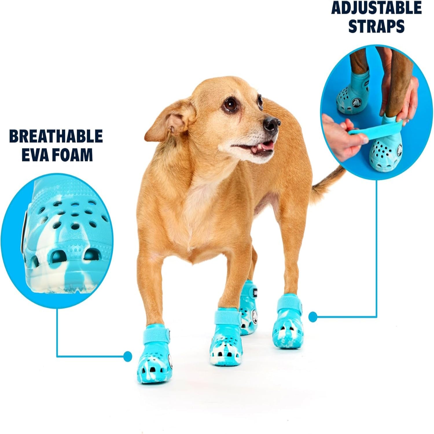 Aqua Crocs Dog Shoes – Set of 4 Glow-In-The-Dark Dog Booties with EVA Foam, Adjustable Strap & Non-Slip Sole – Comfortable Paw Protection for Small Breeds (15–25 Lbs)