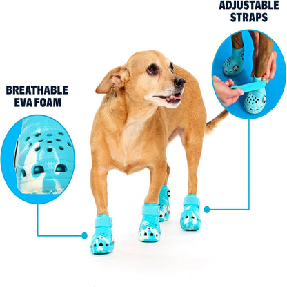 Aqua Crocs Dog Shoes – Set of 4 Glow-In-The-Dark Dog Booties with EVA Foam, Adjustable Strap & Non-Slip Sole – Comfortable Paw Protection for Small Breeds (15–25 Lbs)