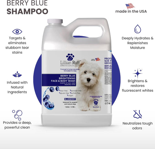 Berry Blue Brightening Face and Body Wash for Dogs - Blueberry Shampoo - Remove Tear Stains, Hydrate Dry Itchy Skin, Add Shine & Luster to Coats (Berry Blue Shampoo Gallon/Pump)