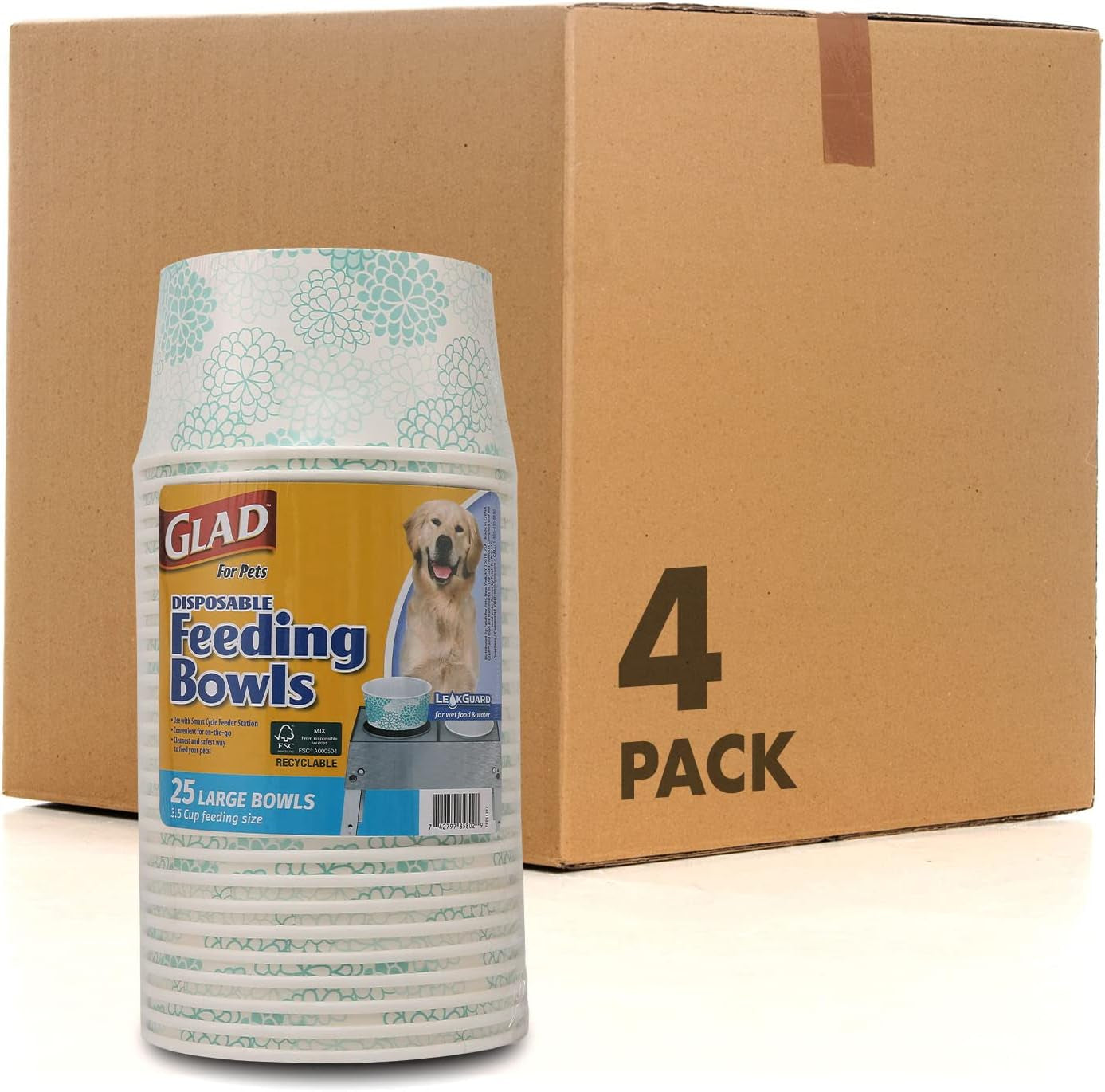 Pets Disposable Small Dog Bowls, Teal Pattern, 1.75 Cup Feeding Size Leakproof and Dishwasher Safe (Pack of 4, 100 Count Total)