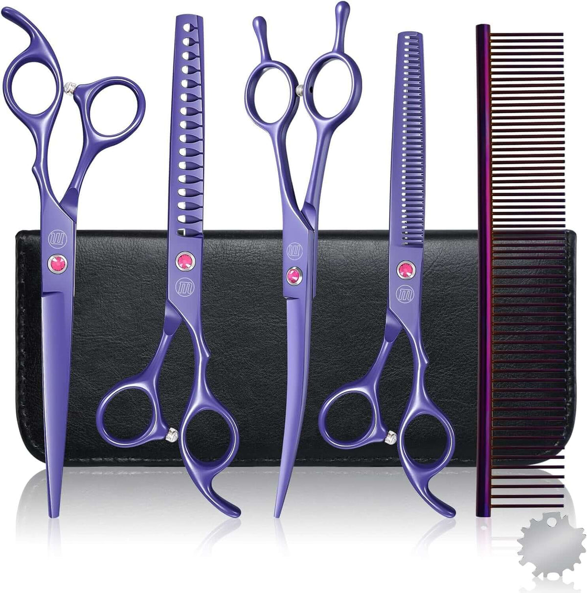 Professional Dog Grooming Scissors Set, 7 Inch/8 Inch Pet Grooming Scissors Chunkers Shears for Dog, Curved Dog Grooming Scissors, Thinning Shears for Dog with Grooming Comb | Pet Grooming Chunkers Shears for Dog, Curved Dog Grooming Scissors, Thinning Shears for Dog with Grooming Comb, Gold