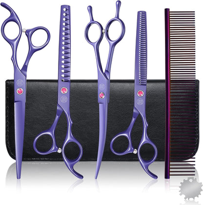 Professional Dog Grooming Scissors Set, 7 Inch/8 Inch Pet Grooming Scissors Chunkers Shears for Dog, Curved Dog Grooming Scissors, Thinning Shears for Dog with Grooming Comb | Pet Grooming Chunkers Shears for Dog, Curved Dog Grooming Scissors, Thinning Shears for Dog with Grooming Comb, Gold