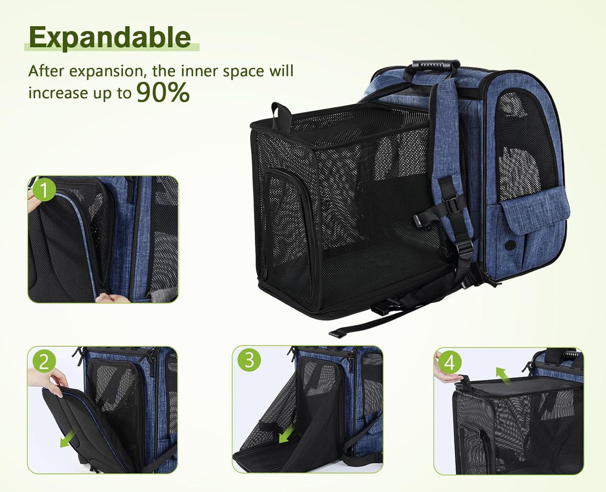Pet Carrier Backpack, Cat Backpack Carrier, Expandable with Breathable Mesh for Small Dogs Cats, Dog Backpack Bag for Hiking Travel Camping Hold Pets up to 18 Lbs