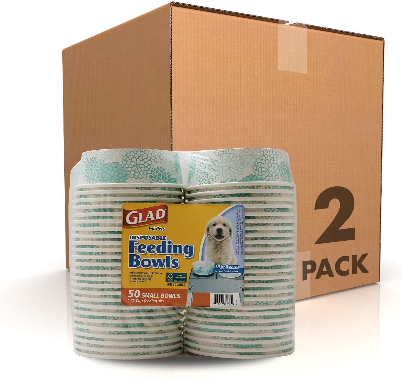 Pets Disposable Small Dog Bowls, Teal Pattern, 1.75 Cup Feeding Size Leakproof and Dishwasher Safe (Pack of 4, 100 Count Total)