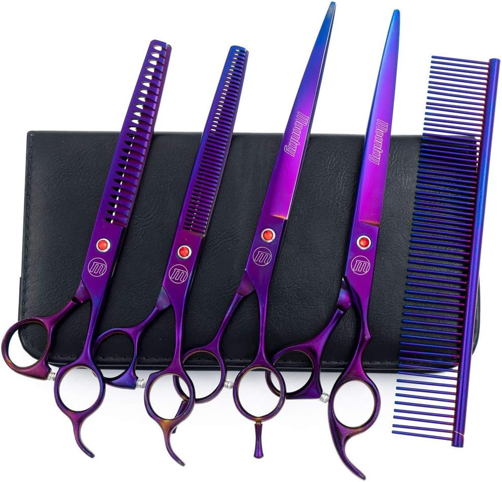 Professional Dog Grooming Scissors Set, 7 Inch/8 Inch Pet Grooming Scissors Chunkers Shears for Dog, Curved Dog Grooming Scissors, Thinning Shears for Dog with Grooming Comb | Pet Grooming Chunkers Shears for Dog, Curved Dog Grooming Scissors, Thinning Shears for Dog with Grooming Comb, Gold