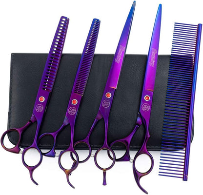 Professional Dog Grooming Scissors Set, 7 Inch/8 Inch Pet Grooming Scissors Chunkers Shears for Dog, Curved Dog Grooming Scissors, Thinning Shears for Dog with Grooming Comb | Pet Grooming Chunkers Shears for Dog, Curved Dog Grooming Scissors, Thinning Shears for Dog with Grooming Comb, Gold