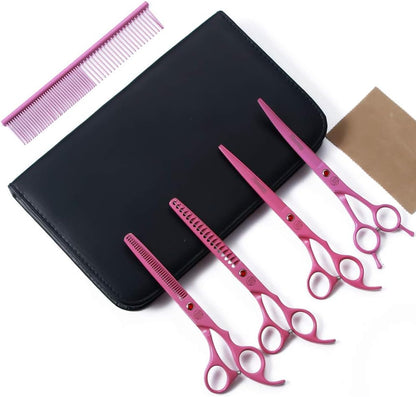 Professional Dog Grooming Scissors Set, 7 Inch/8 Inch Pet Grooming Scissors Chunkers Shears for Dog, Curved Dog Grooming Scissors, Thinning Shears for Dog with Grooming Comb | Pet Grooming Chunkers Shears for Dog, Curved Dog Grooming Scissors, Thinning Shears for Dog with Grooming Comb, Gold
